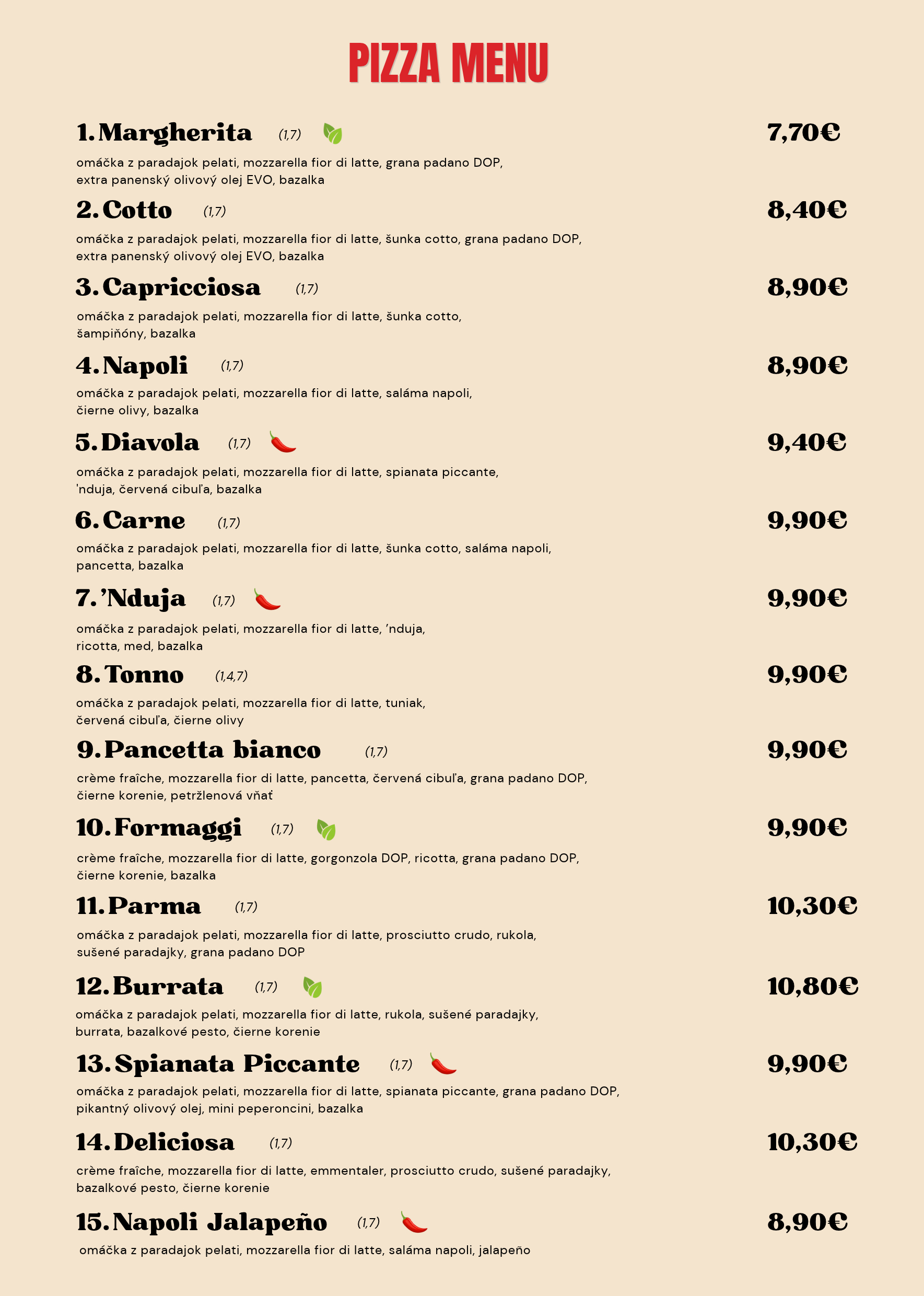 Pizza Menu (30 cm)